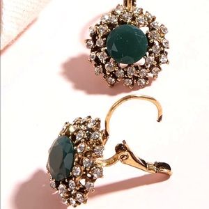 Green metallic vintage earrings.Eardrop height 2.5 and width 1.7